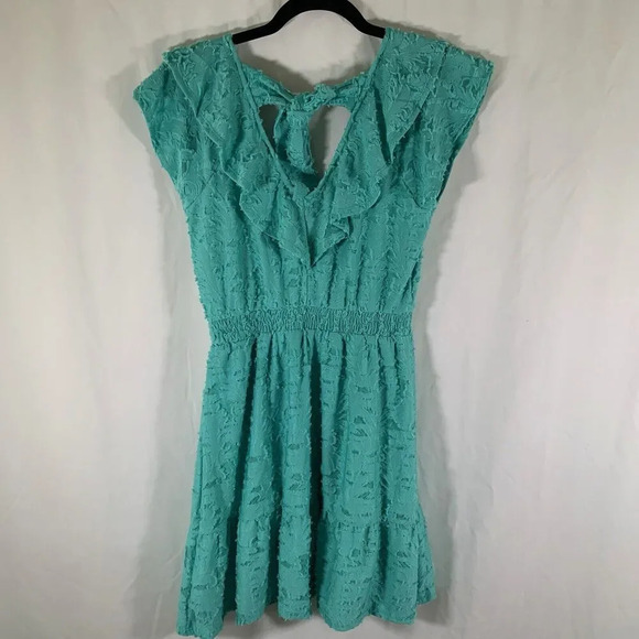 Lauren Conrad Mini Dress Women's Small Green Floral Tie Back Short Sleeve New - Picture 8 of 9